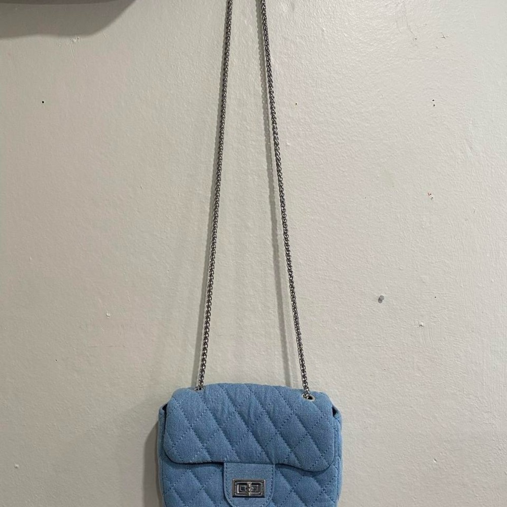 Quilted Blue Chain Shoulder Bag